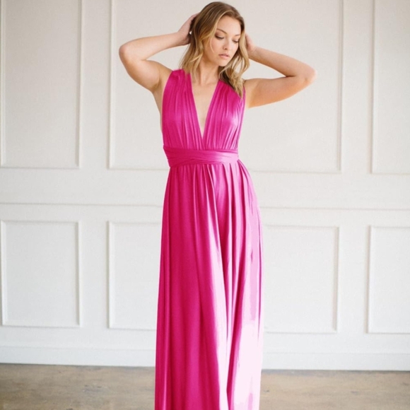 Convertible Infinity Dress & Bandeau Long Maxi Bridesmaid/Prom Dresses Hot Pink - Picture 3 of 7